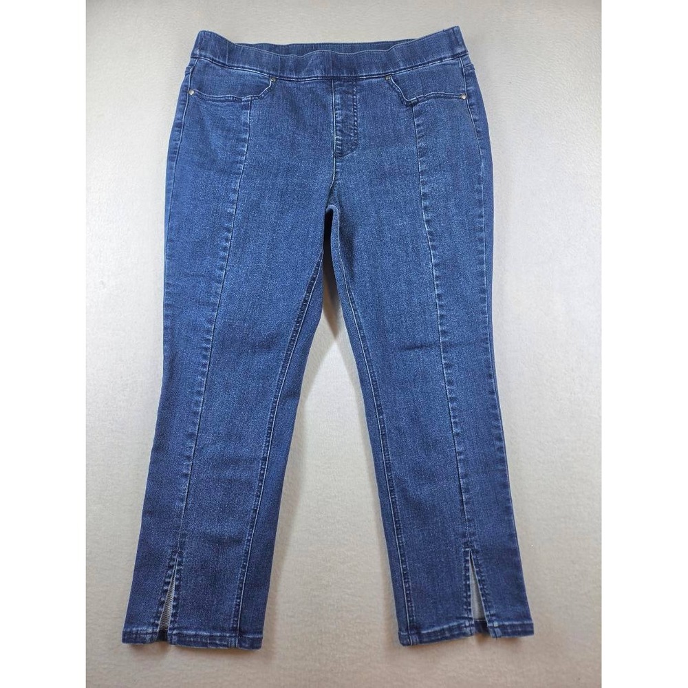 Isaac Mizrahi Live Womens 12P Blue Denim Pull On Cropped Jeans Side Slit Hem